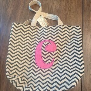 Kirkland's Chevron Burlap Tote with Black and Tan